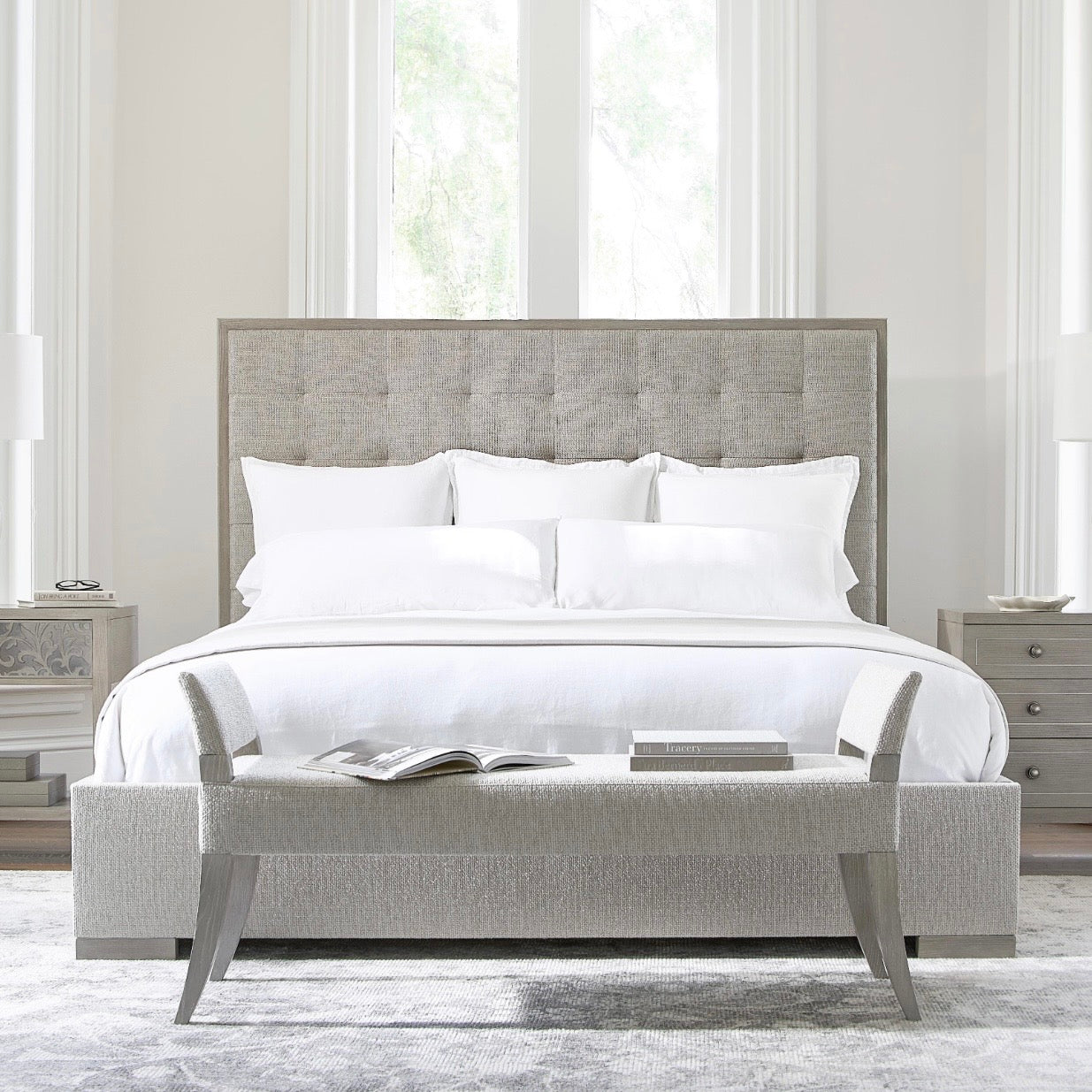 Bernhardt Cornelia Collection Upholstered Bench ~ Nebbia Finish