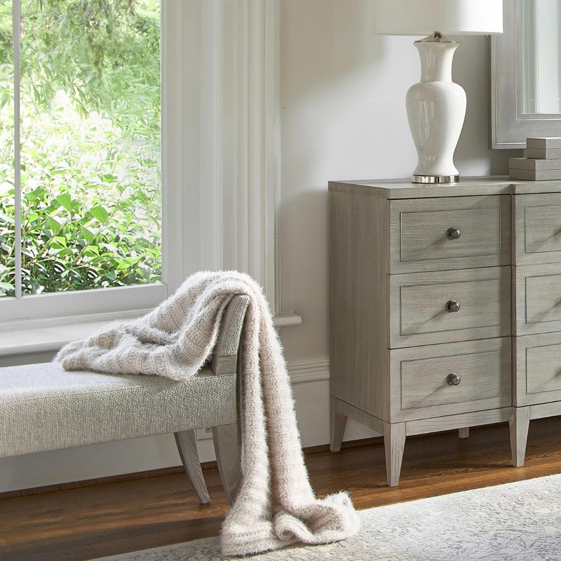Bernhardt Cornelia Collection Upholstered Bench ~ Nebbia Finish - Image 3