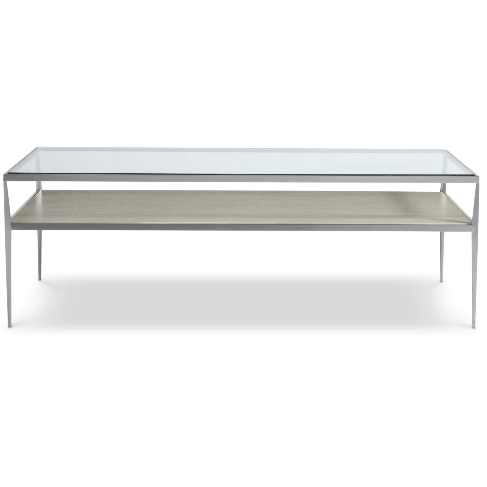 Bernhardt Cornelia Collection Cocktail Table ~ Brushed Stainless Steel With Nebbia Wood Finish - Image 2
