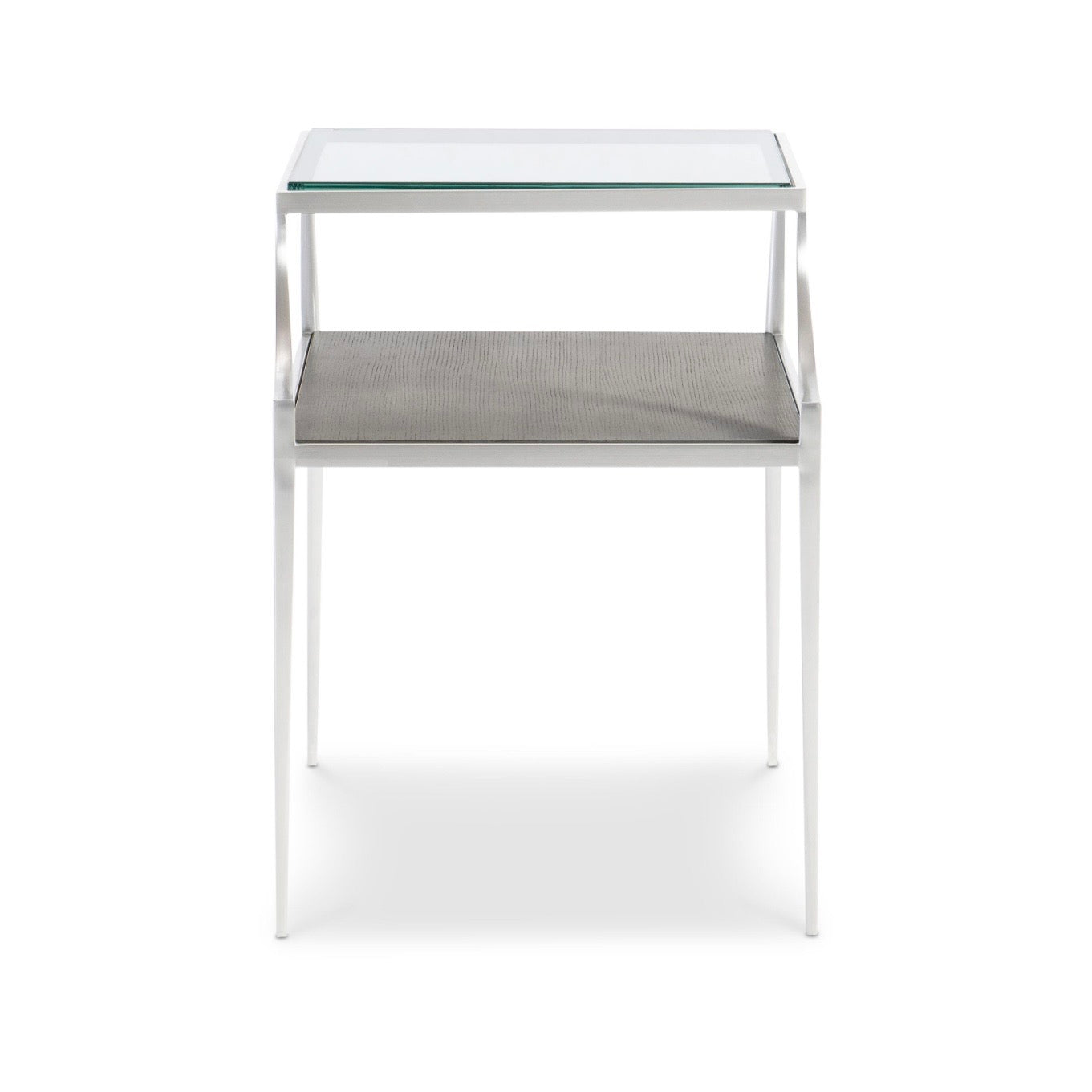 Bernhardt Cornelia Collection Side Table ~ Brushed Stainless Steel and Nebbia Wood Finish - Image 2
