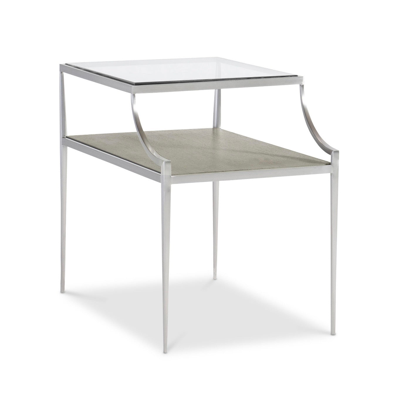 Bernhardt Cornelia Collection Side Table ~ Brushed Stainless Steel and Nebbia Wood Finish