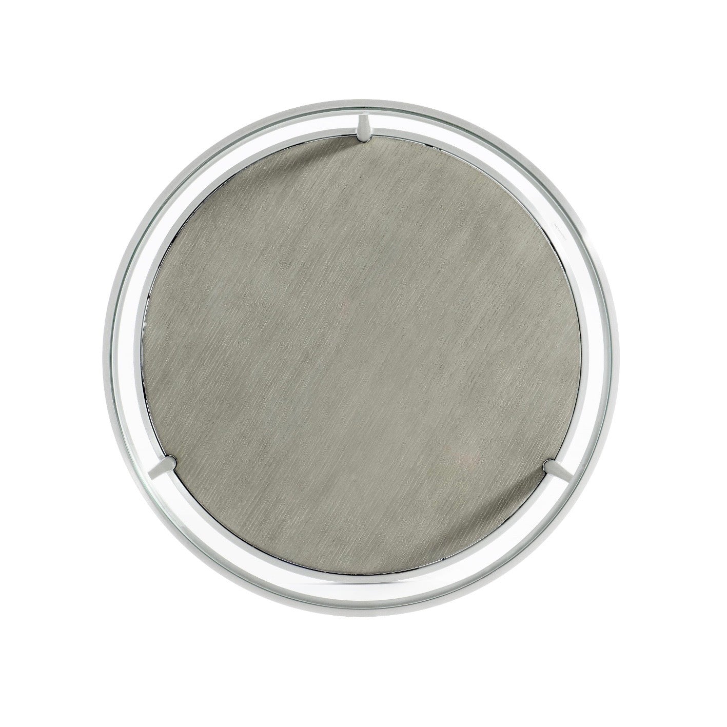 Bernhardt Cornelia Collection Round Side Table ~ Brushed Stainless Steel and Nebbia Wood Finish - Image 2