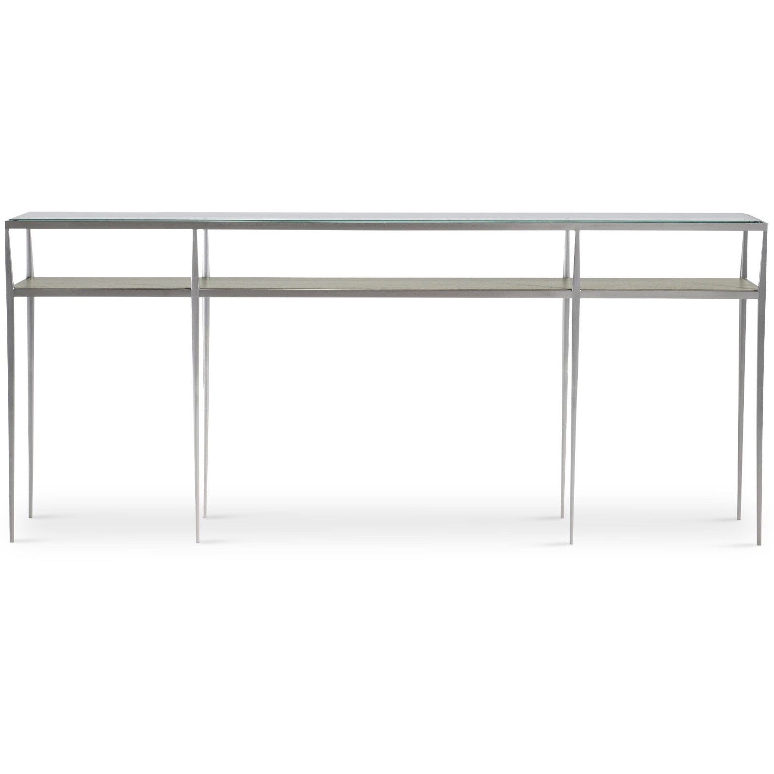 Bernhardt Cornelia Collection Console Table ~ Brushed Stainless Steel and Nebbia Wood Finish - Image 2
