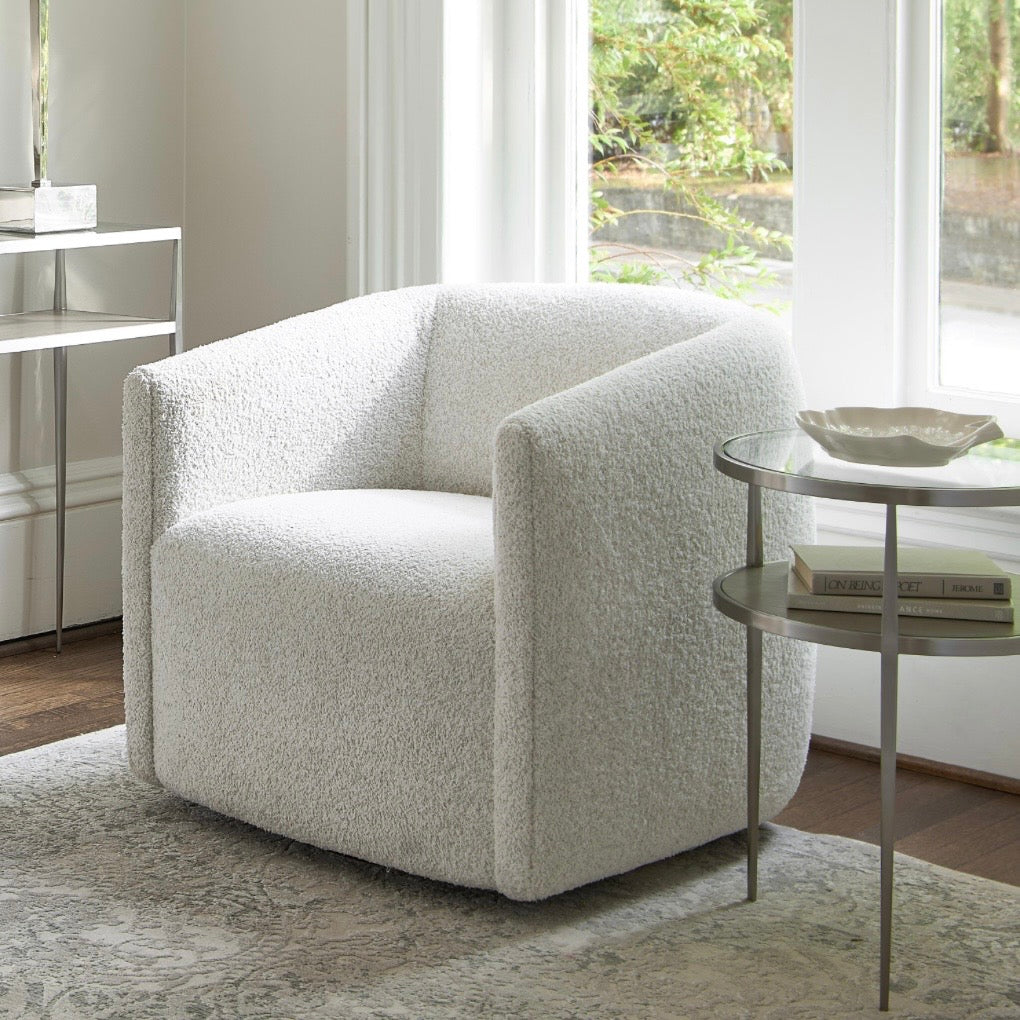 Bernhardt Cornelia Collection Round Accent Table ~ Brushed Stainless Steel and Nebbia Wood Finish - Image 2