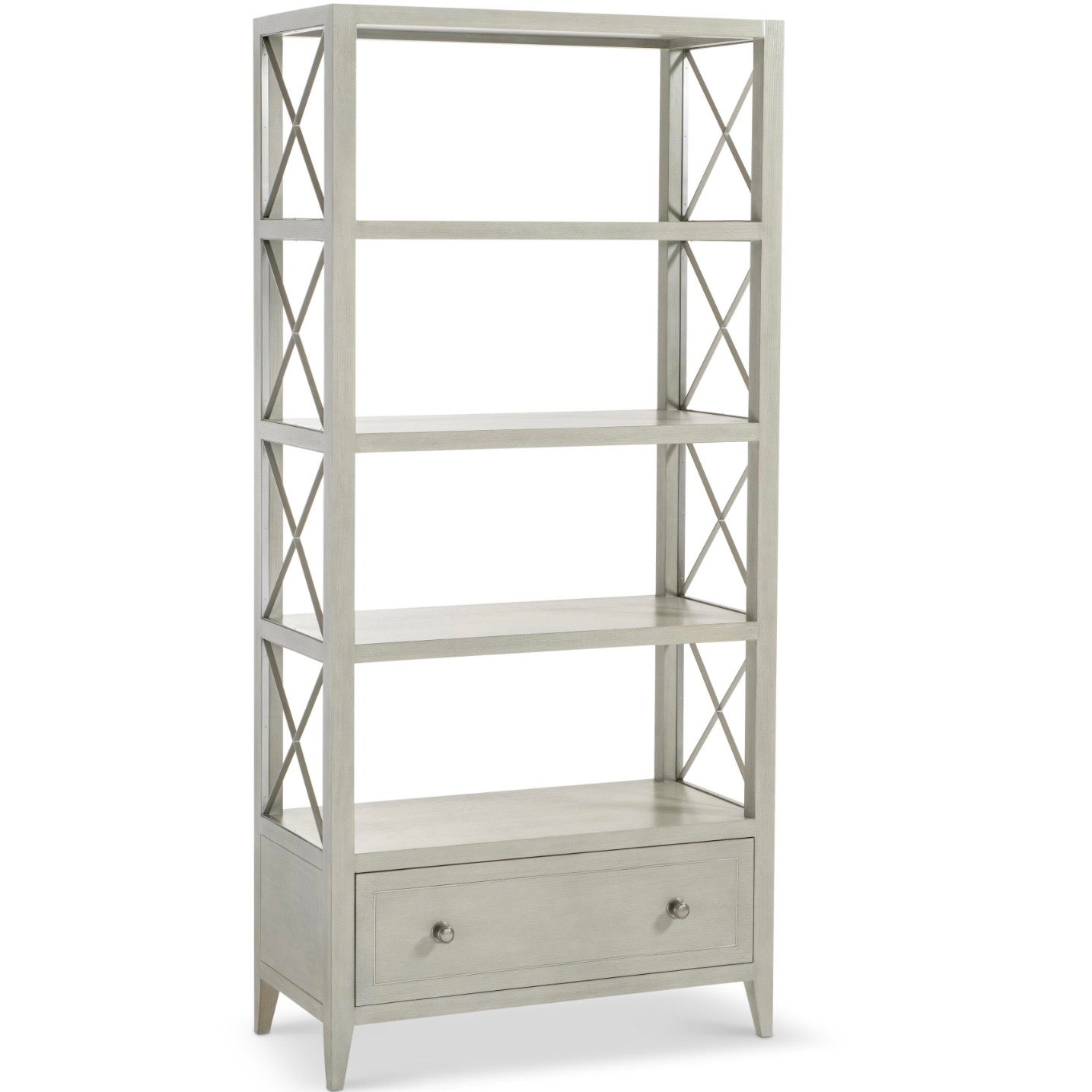 Bernhardt Cornelia Collection Etagere ~ Brushed Stainless Steel and Nebbia Wood Finish - Image 3