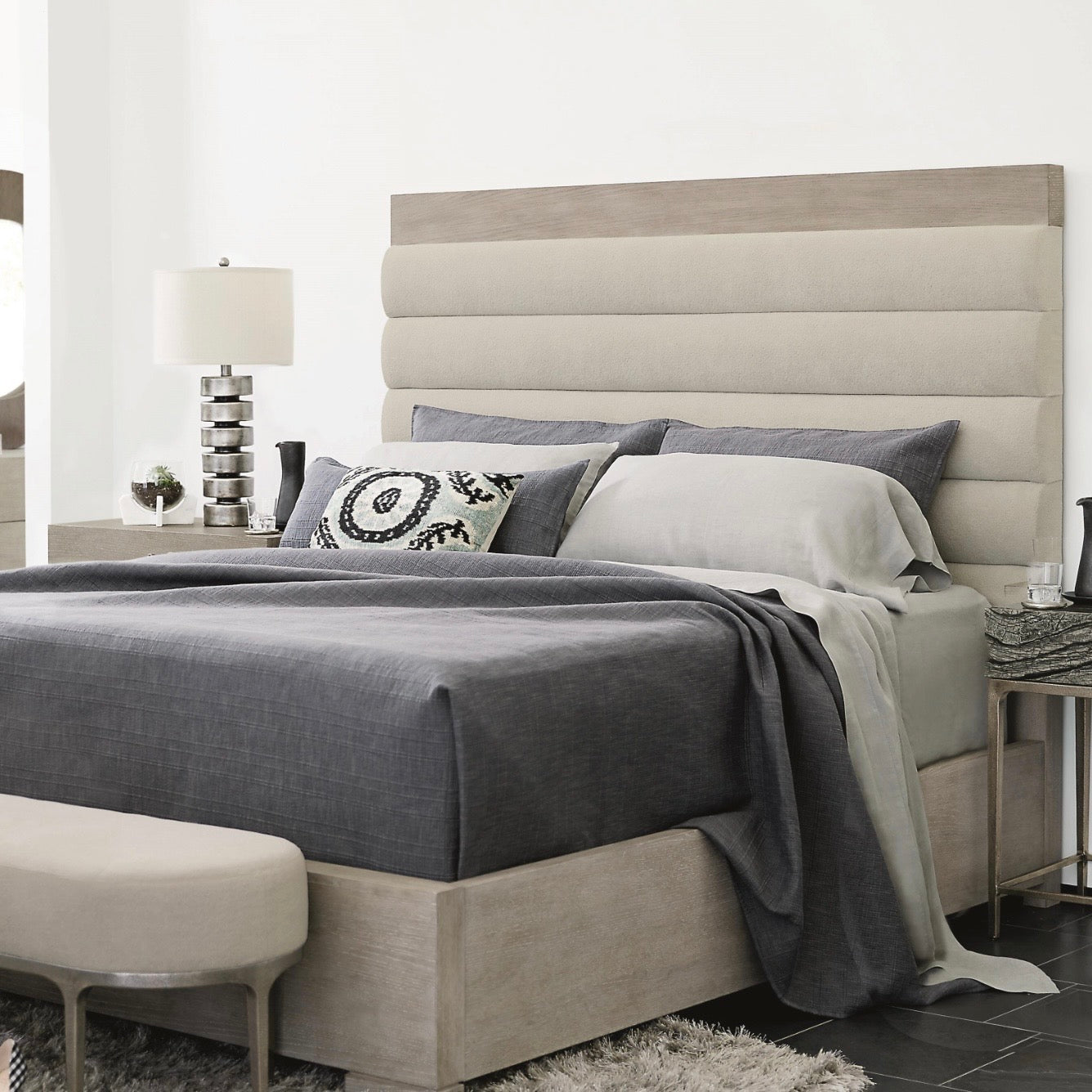 Bernhardt Linea Collection Upholstered Channeled Panel Bed ~ Available in Queen And King Sizes - Image 2