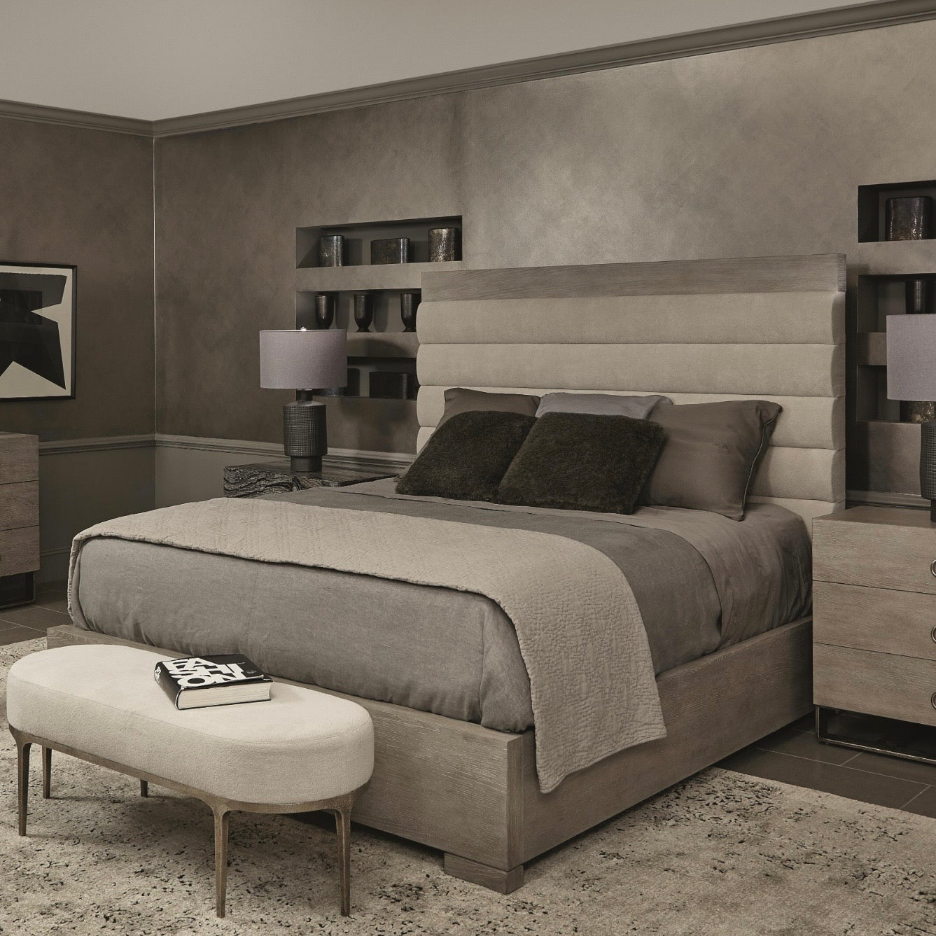 Bernhardt Linea Collection Upholstered Channeled Panel Bed ~ Available in Queen And King Sizes