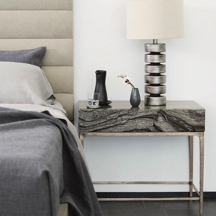 Bernhardt Linea Collection Single Drawer Nightstand ~ Black Forest Marble - Image 2