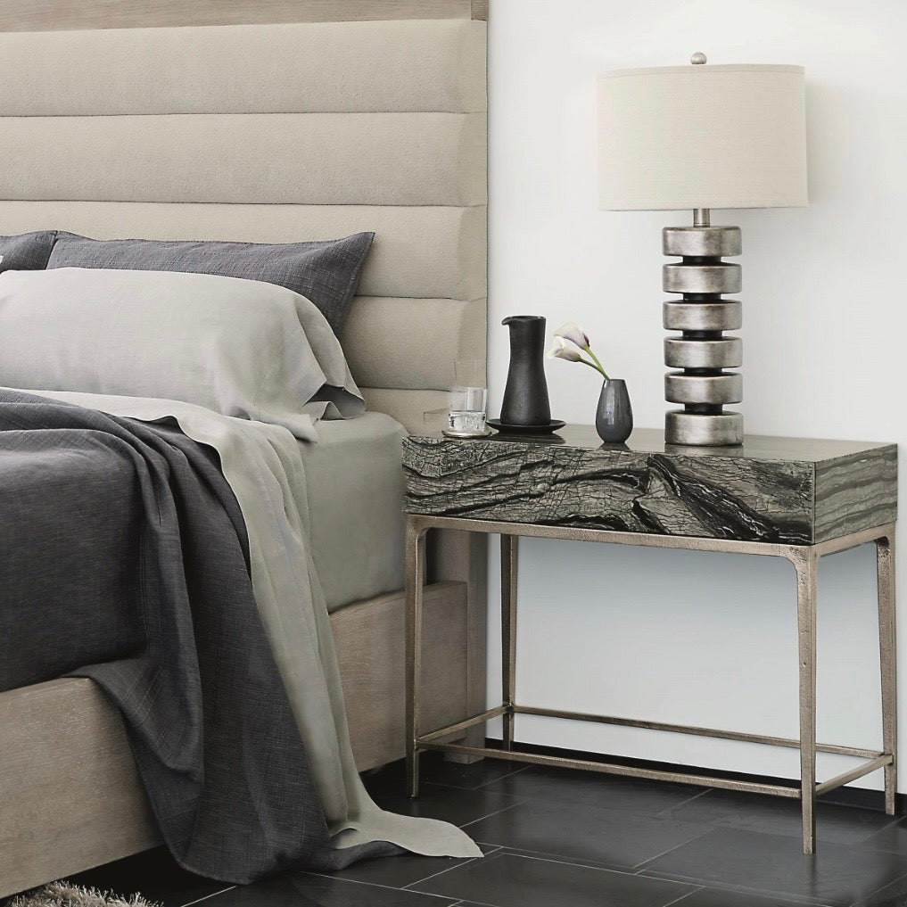Bernhardt Linea Collection Single Drawer Nightstand ~ Black Forest Marble - Image 1