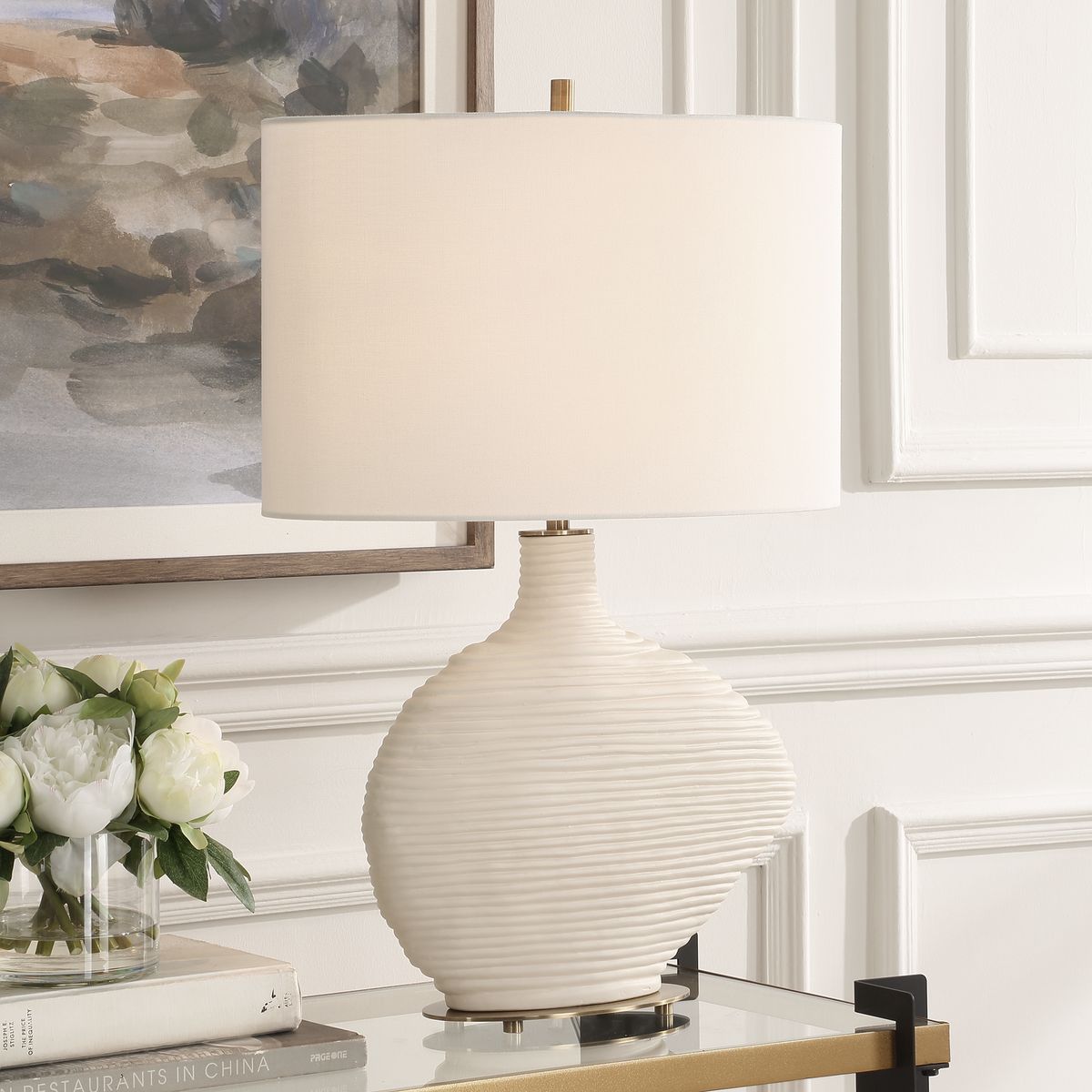 Uttermost Duostacked Warm White Finish  Table Lamp - Image 3