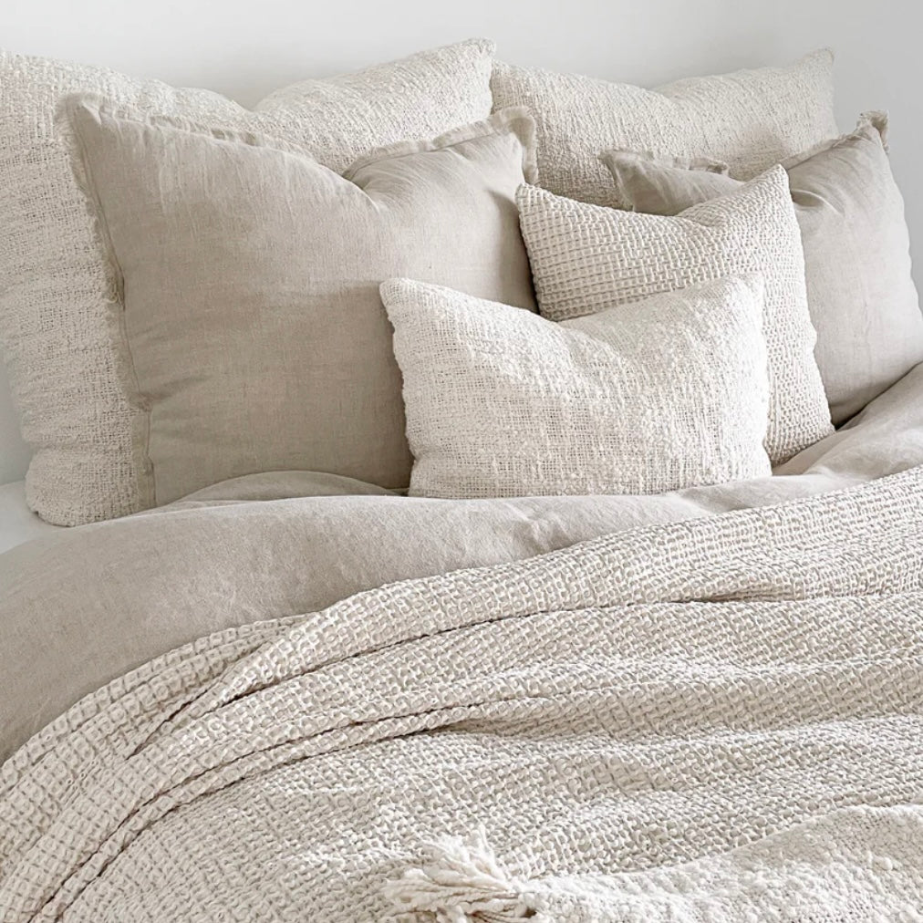 Anaya Home So Soft Linen Natural Beige Fringe Pillow 26 x 26 With Down Insert ~DREAMY BEDDING SALE ~ Limited Quantity - Image 1