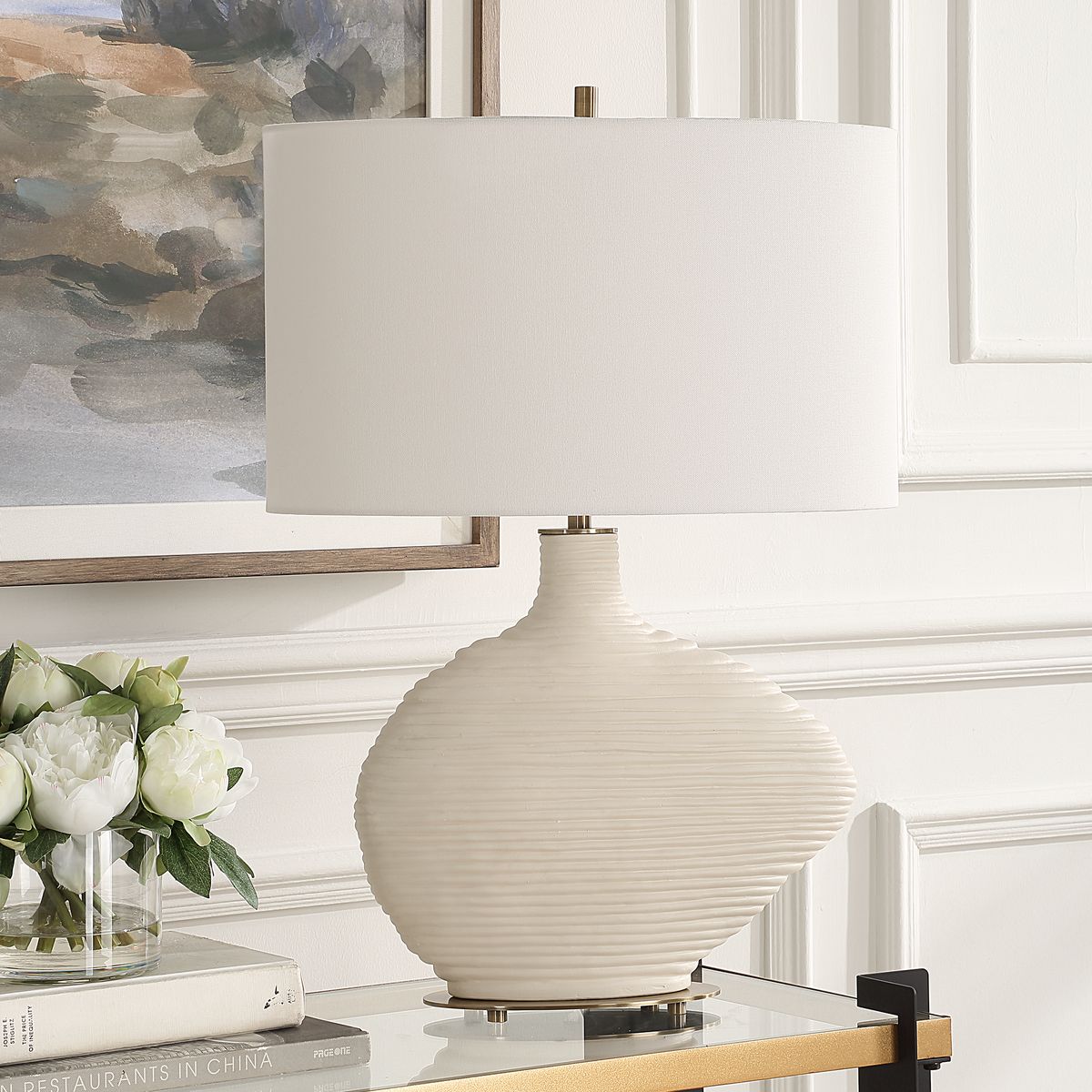 Uttermost Duostacked Warm White Finish  Table Lamp - Image 2