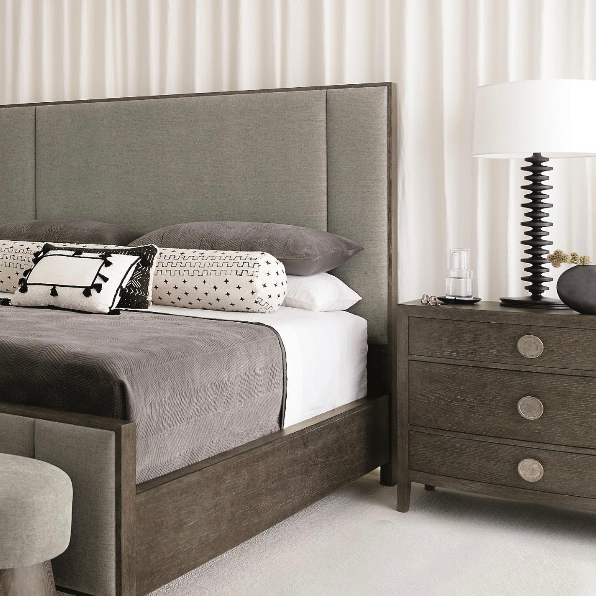 Bernhardt Linea Collection Three Drawer Rustic Modern Nightstand ~ 38 Inch ~ Cerused Charcoal Finish - Image 2