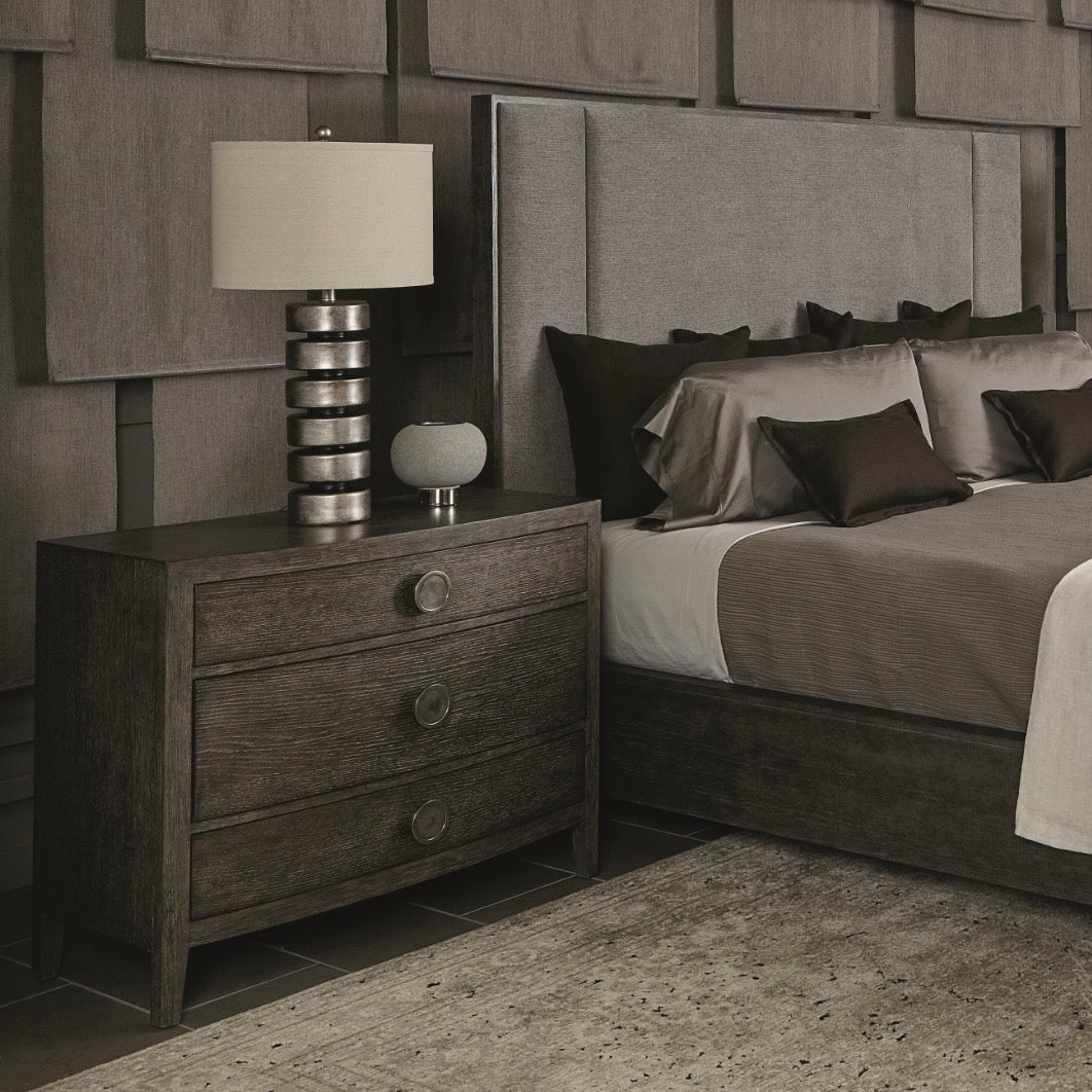 Bernhardt Linea Collection Three Drawer Rustic Modern Nightstand ~ 38 Inch ~ Cerused Charcoal Finish - Image 3
