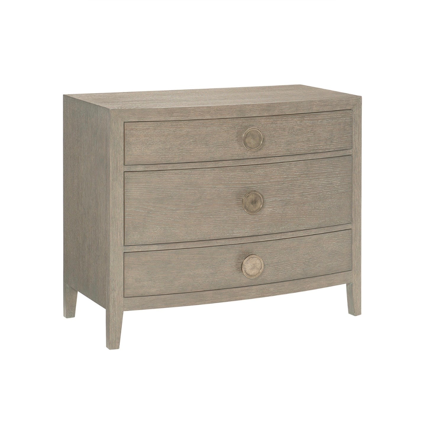 Bernhardt Linea Collection Three Drawer Rustic Modern Nightstand ~ 38 Inch ~ Cerused Greige Finish - Image 1