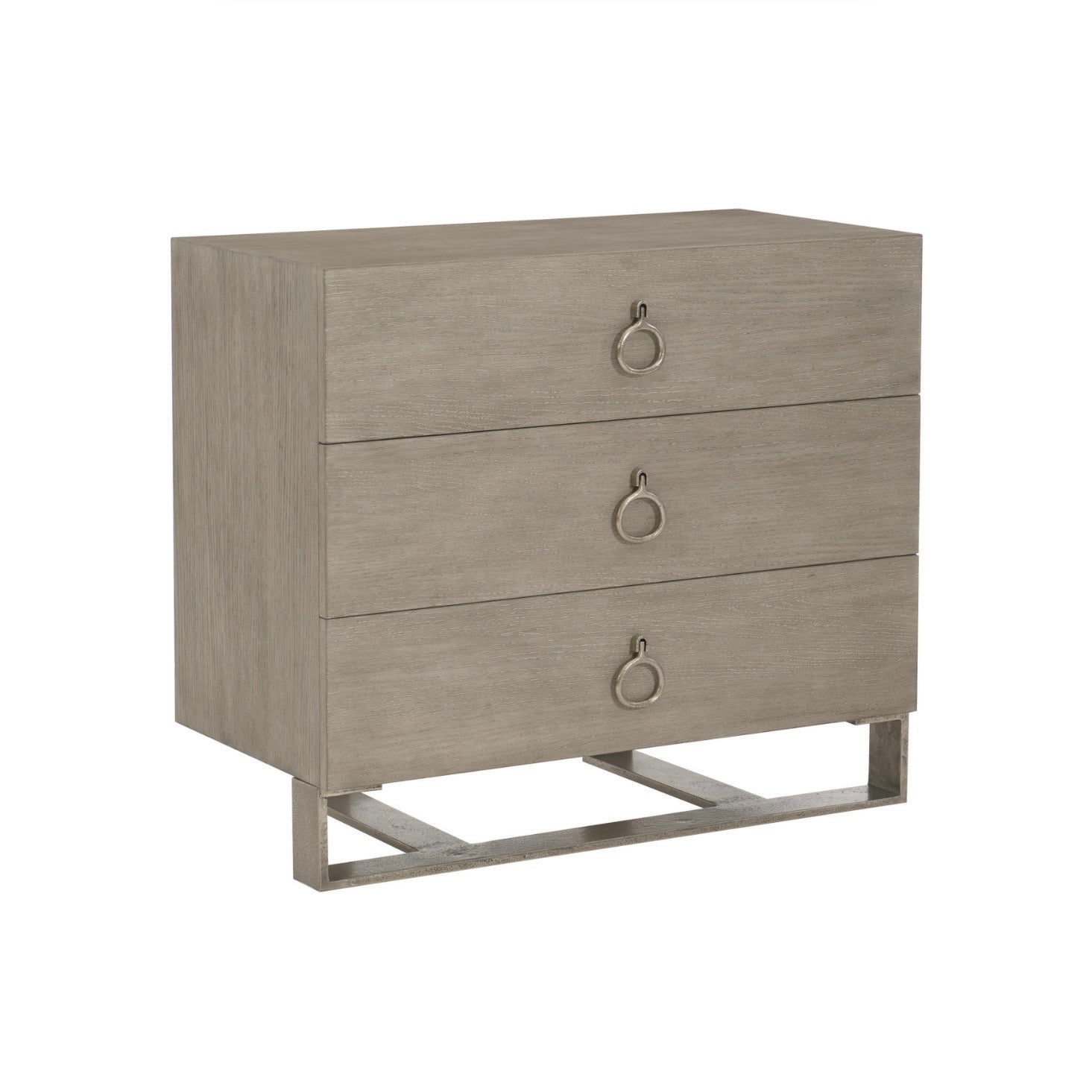 Bernhardt Linea Collection Three Drawer Rustic Modern Nightstand ~ Cerused Greige Finish - Image 3
