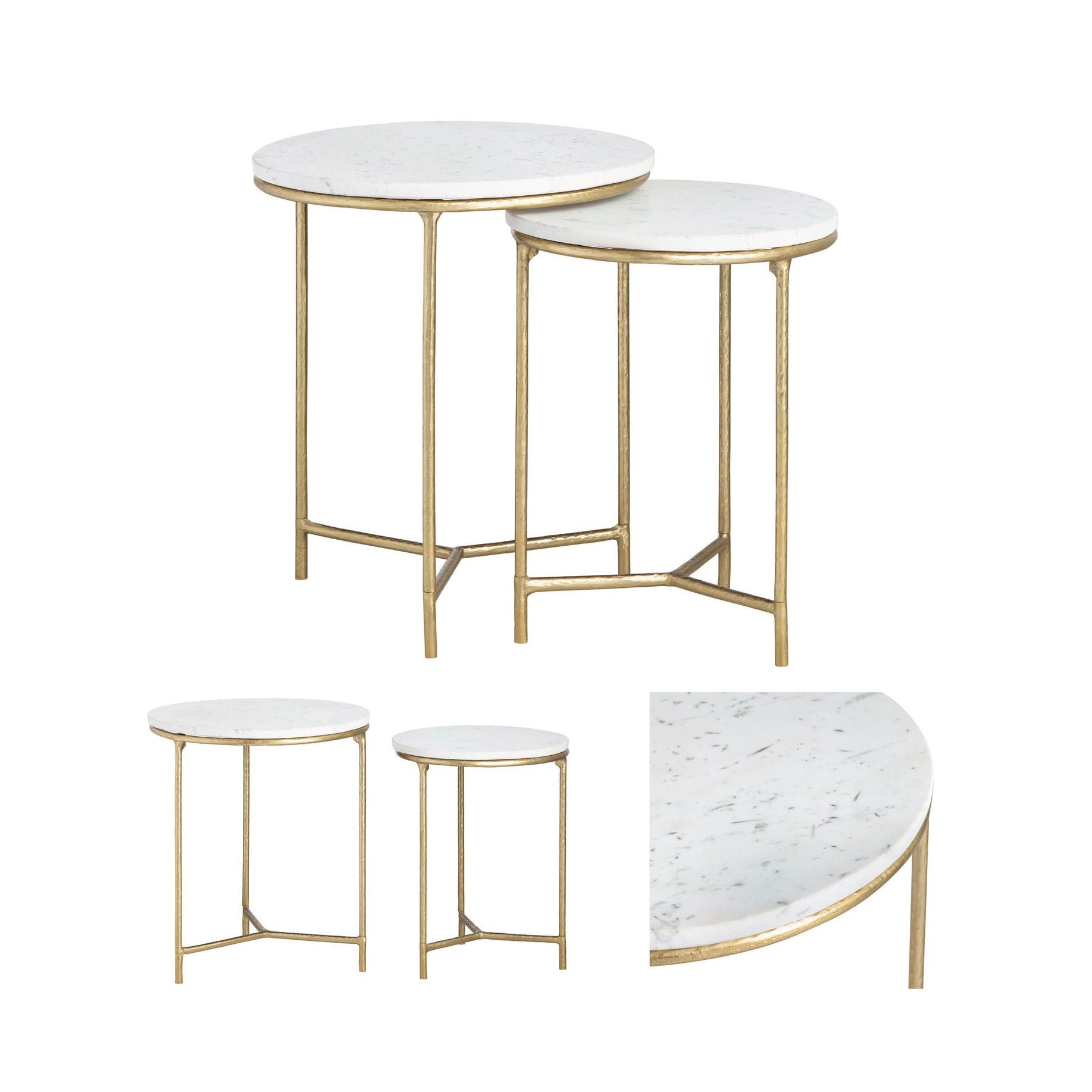 Crestview Collection Athens White Marble Round Nesting End Tables - Image 3