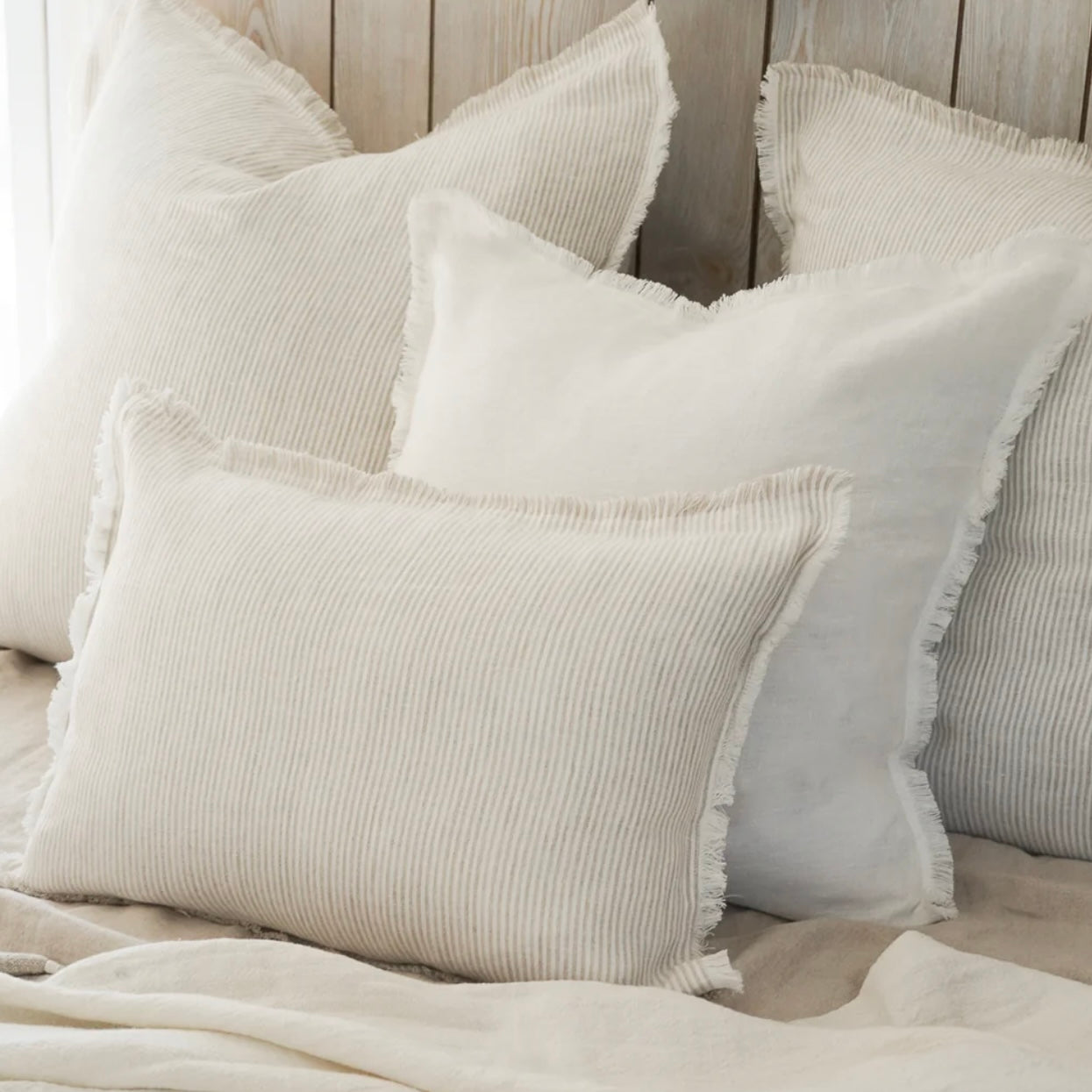Anaya Home So Soft Linen White Fringe Pillow 20 x 20 With Down Insert ~ DREAMY BEDDING SALE ~ Limited Quantity - Image 1