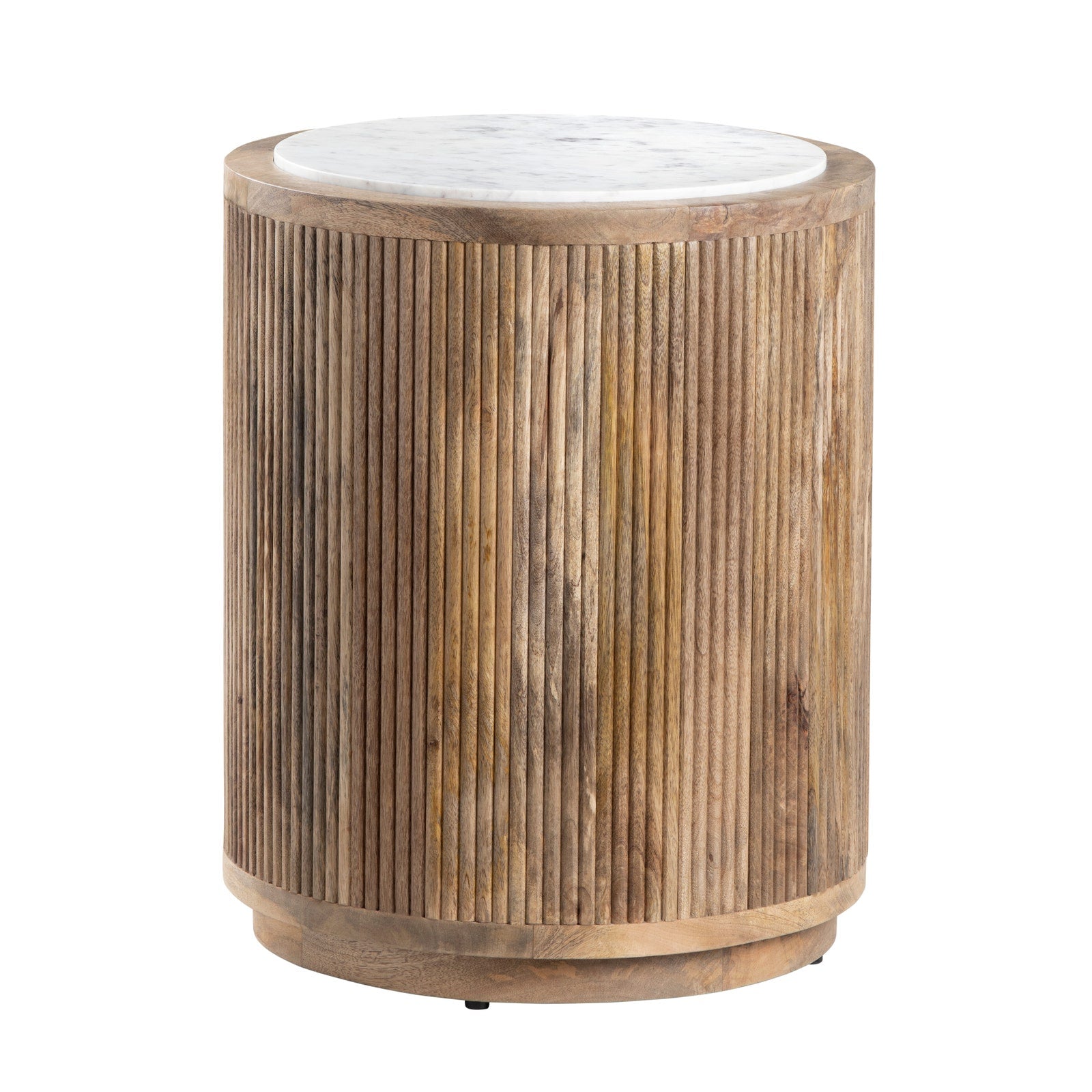 Crestview Collection Santorini White Marble Top with Reeded Mango Wood Round End Table - Image 1