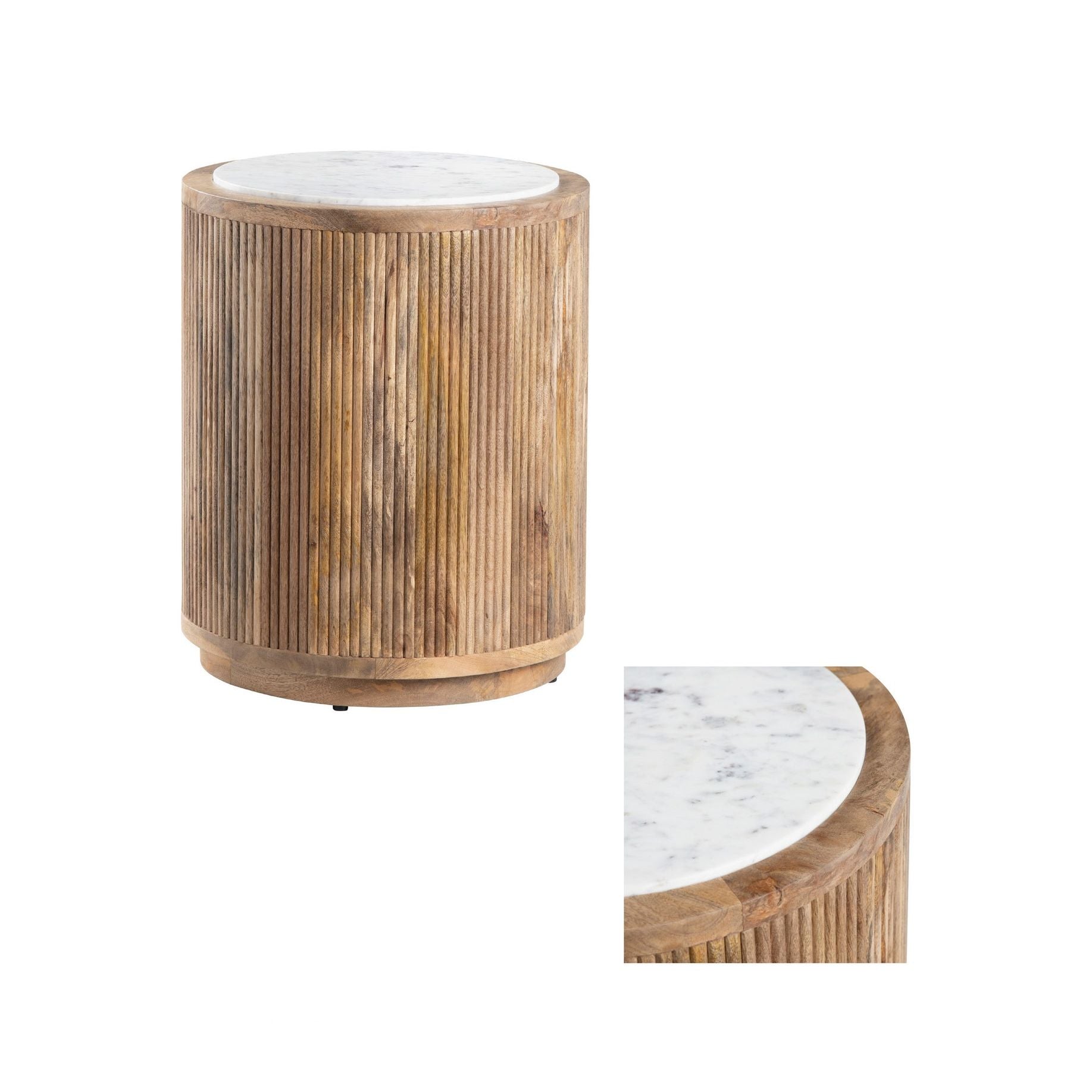 Crestview Collection Santorini White Marble Top with Reeded Mango Wood Round End Table - Image 2