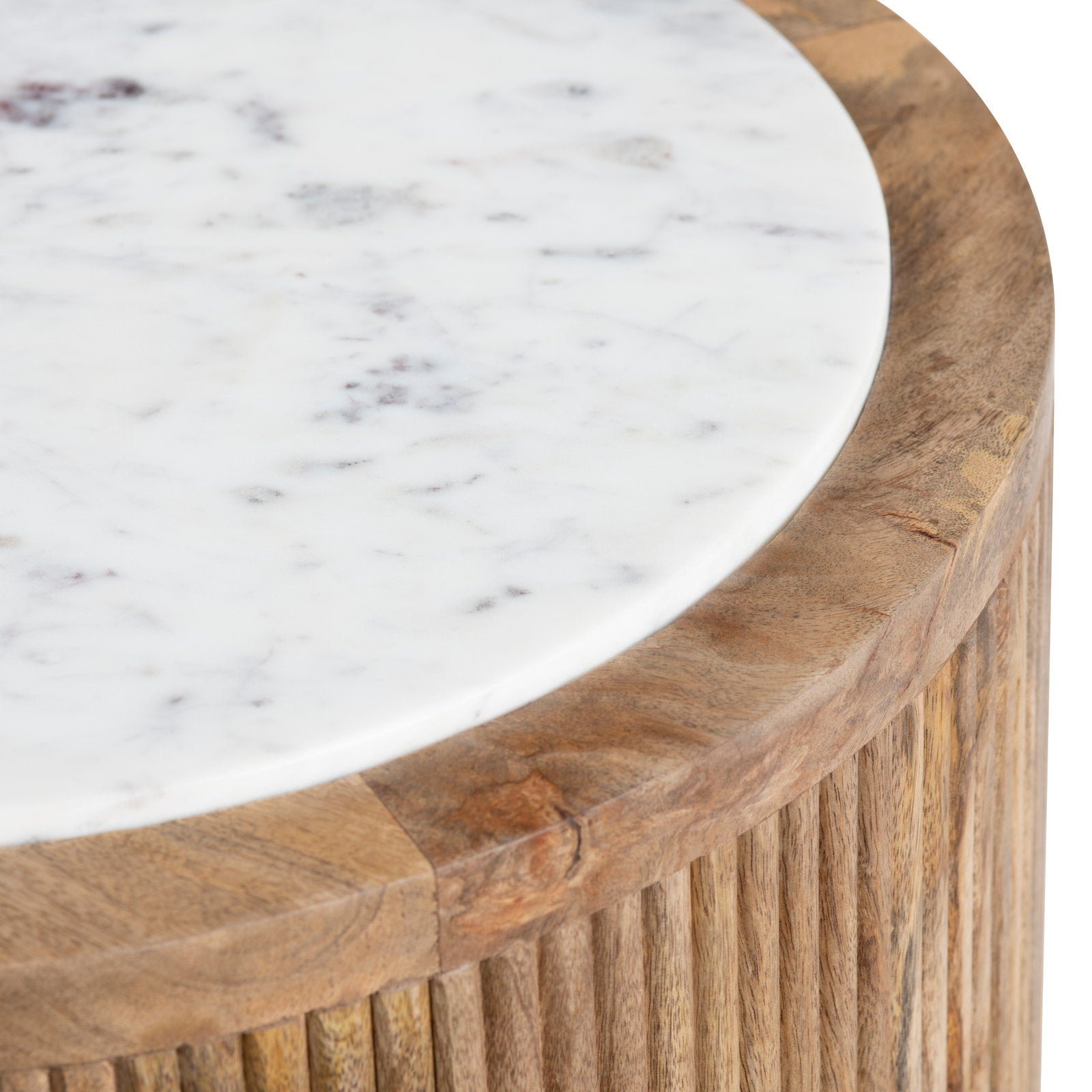 Crestview Collection Santorini White Marble Top with Reeded Mango Wood Round End Table - Image 3