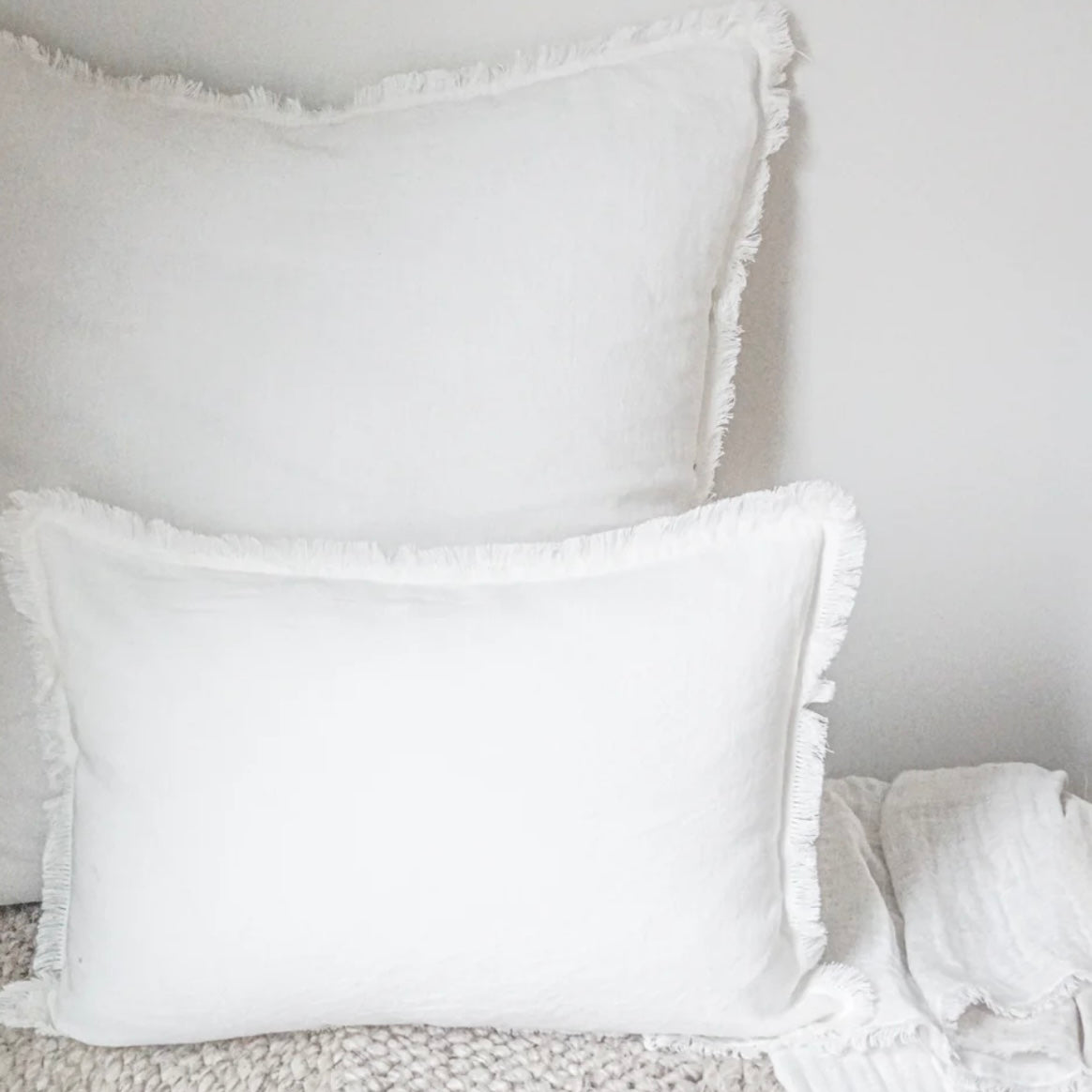 Anaya Home So Soft Linen White Fringe Pillow 14 x 20 With Down Insert ~ DREAMY BEDDING SALE ~ Limited Quantity - Image 2