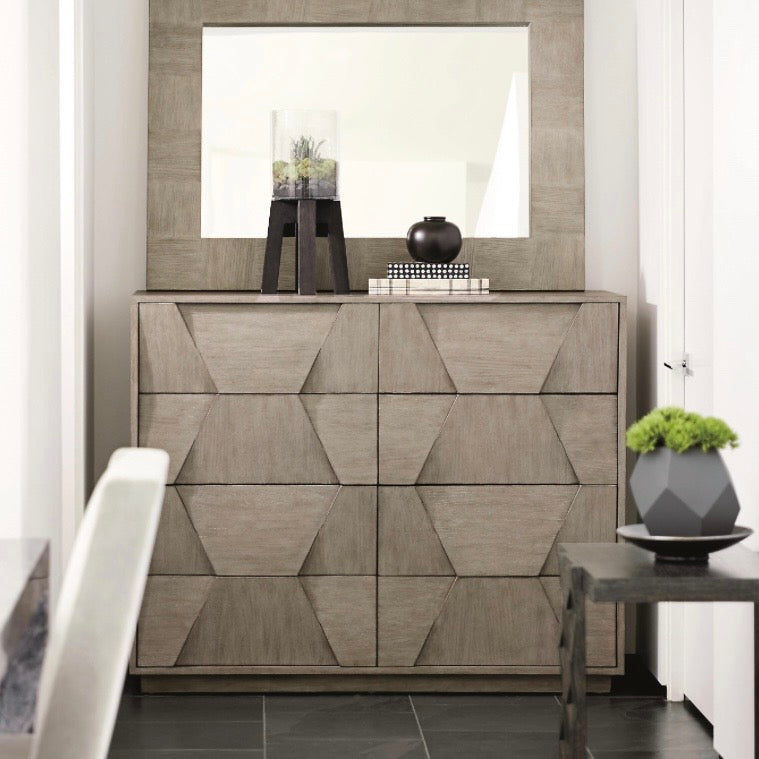 Bernhardt Linea Collection Eight Drawer Rustic Modern Dresser ~ Cerused Greige Finish