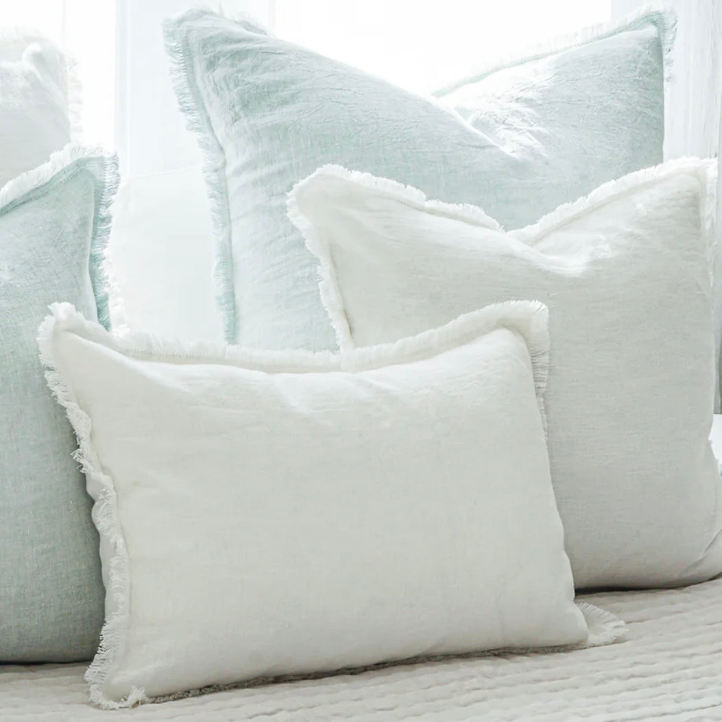 Anaya Home So Soft Linen White Fringe Pillow 14 x 20 With Down Insert ~ DREAMY BEDDING SALE ~ Limited Quantity - Image 1