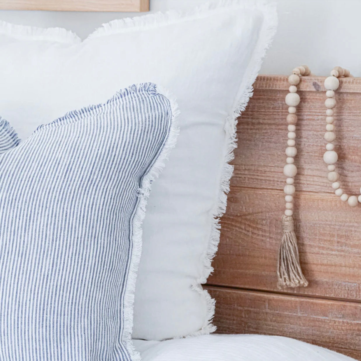 Anaya Home So Soft Linen White Fringe Pillow 26 x 26 With Down Insert ~ DREAMY BEDDING SALE ~ Limited Quantity - Image 1