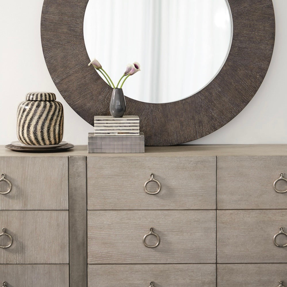 Bernhardt Linea Collection Nine Drawer Rustic Modern Dresser ~ Cerused Greige Finish - Image 3