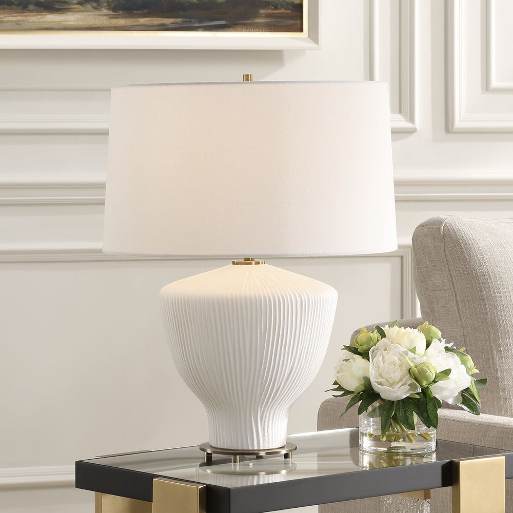 Uttermost Maisie Stain White Vertical Ribbed Textured Table Lamp - Image 1