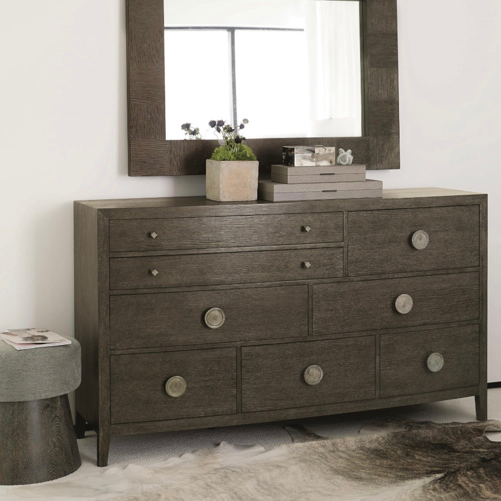 Bernhardt Linea Collection Eight Drawer Rustic Modern Dresser ~ Cerused Charcoal Finish