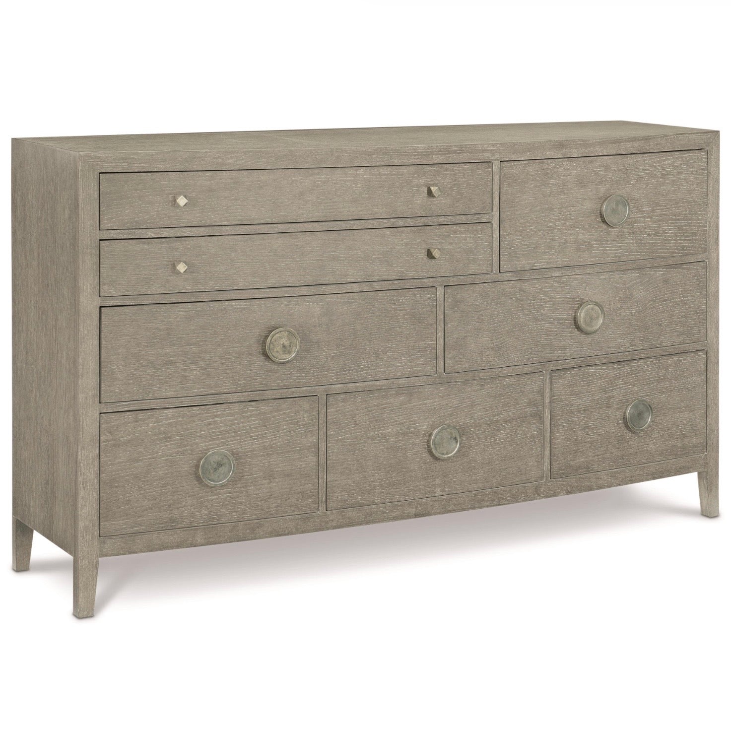 Bernhardt Linea Collection Eight Drawer Rustic Modern Dresser ~  Cerused Greige Finish