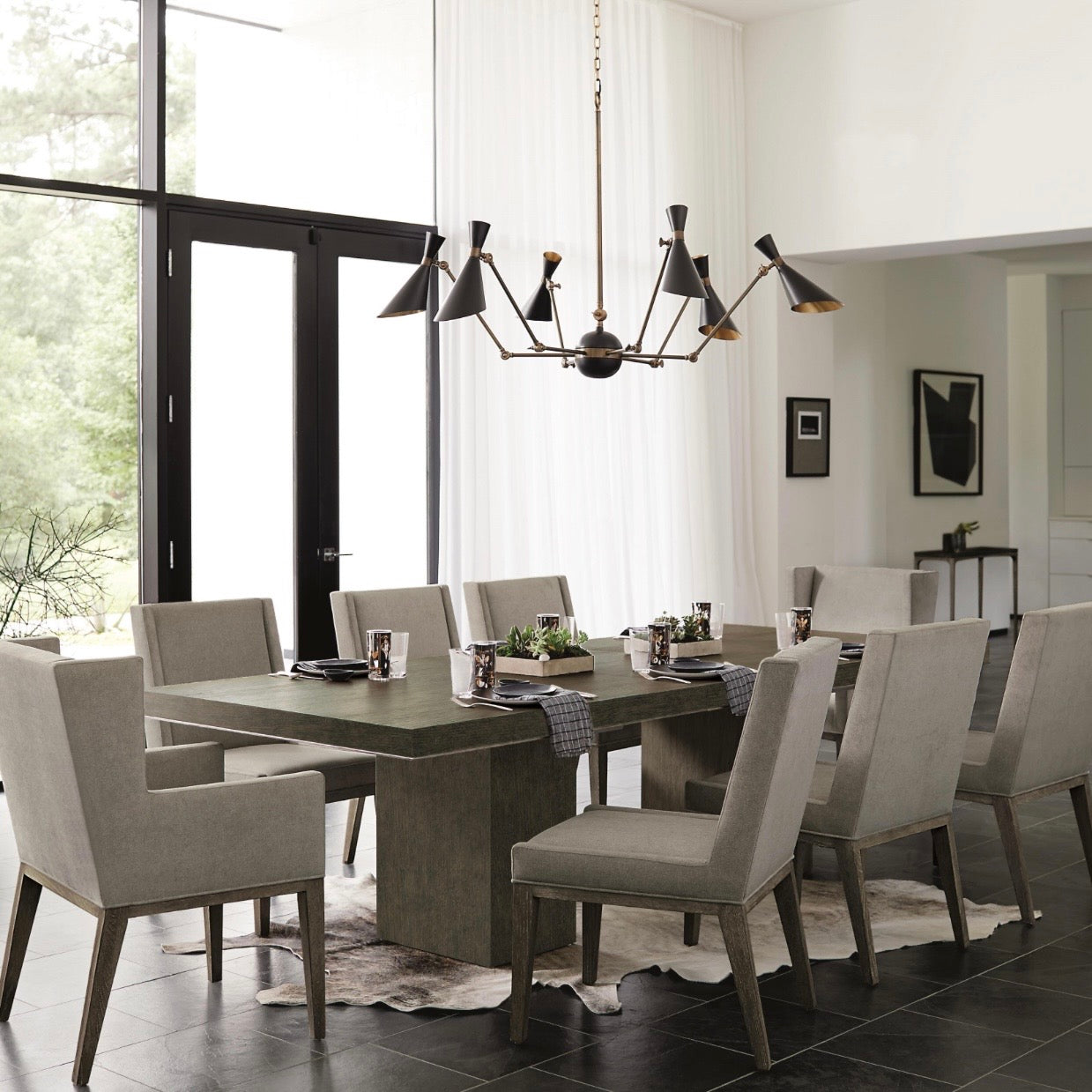 Bernhardt Linea Collection Dining Table ~ Cerused Charcoal Finish