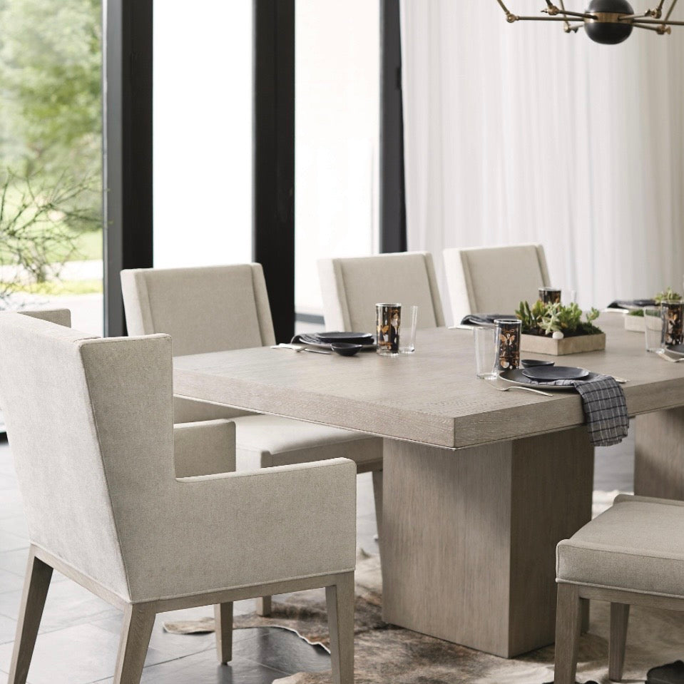 Bernhardt Linea Collection Dining Table ~ Cerused Greige Finish with Textured Graphite Base - Image 3