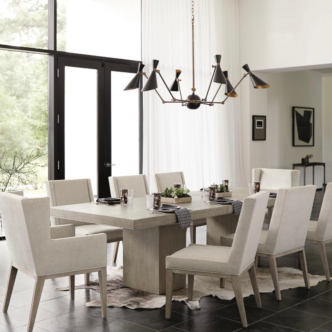 Bernhardt Linea Collection Dining Table ~ Cerused Greige Finish with Textured Graphite Base - Image 2