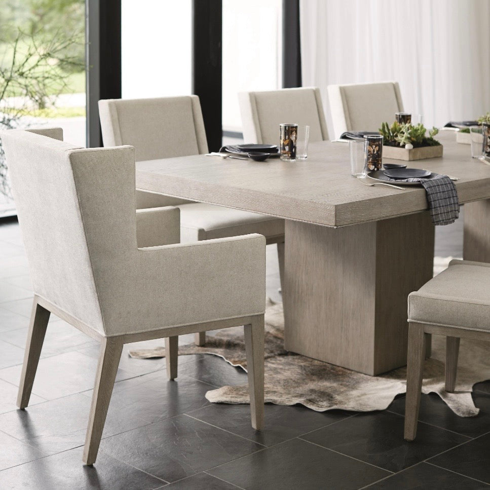 Bernhardt Linea Collection Upholstered Dining Armchair ~ Cerused Greige Finish - Image 3