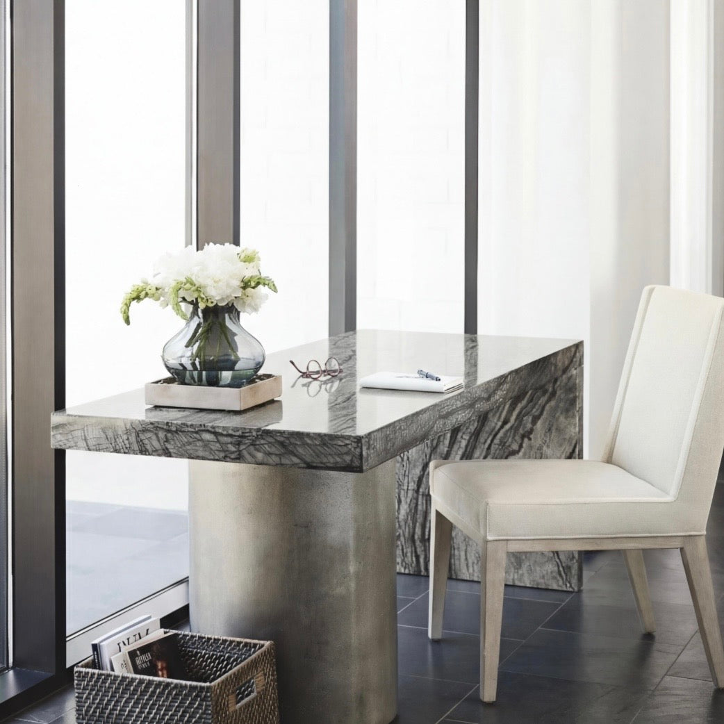 Bernhardt Linea Collection Upholstered Dining Side Chair ~ Cerused Charcoal Finish - Image 2