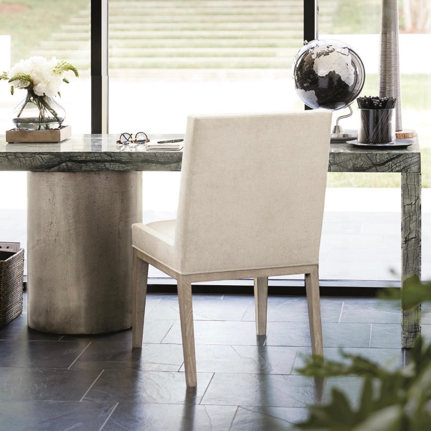 Bernhardt Linea Collection Upholstered Dining Side Chair ~ Cerused Charcoal Finish - Image 1