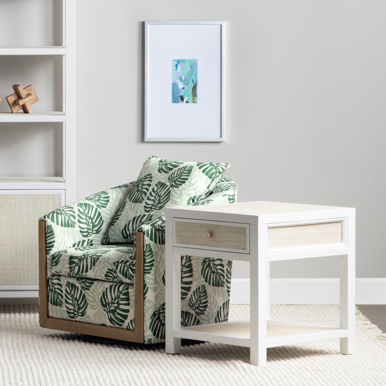 Crestview Collection Sandy Shores White Wood and Rattan End Table - Image 2