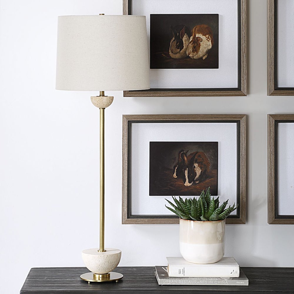 Uttermost Hemisphere Travertine with Brushed Brass Buffet Lamp - Image 2
