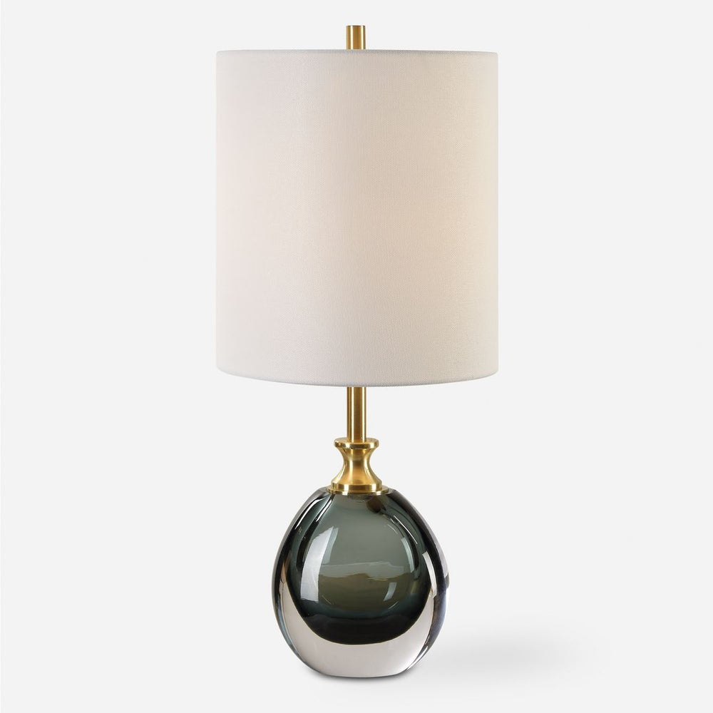 Uttermost Enigma Smoky Teal Blue Glass Buffet Lamp With White Linen Shade - Image 3
