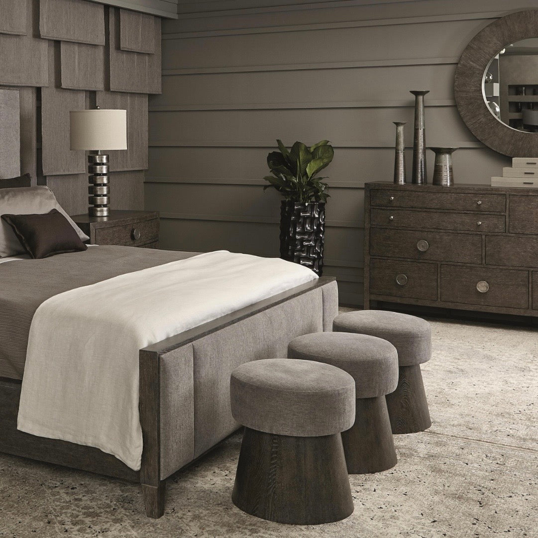 Bernhardt Linea Collection Upholstered Round Bench ~ Cerused Charcoal Finish - Image 2