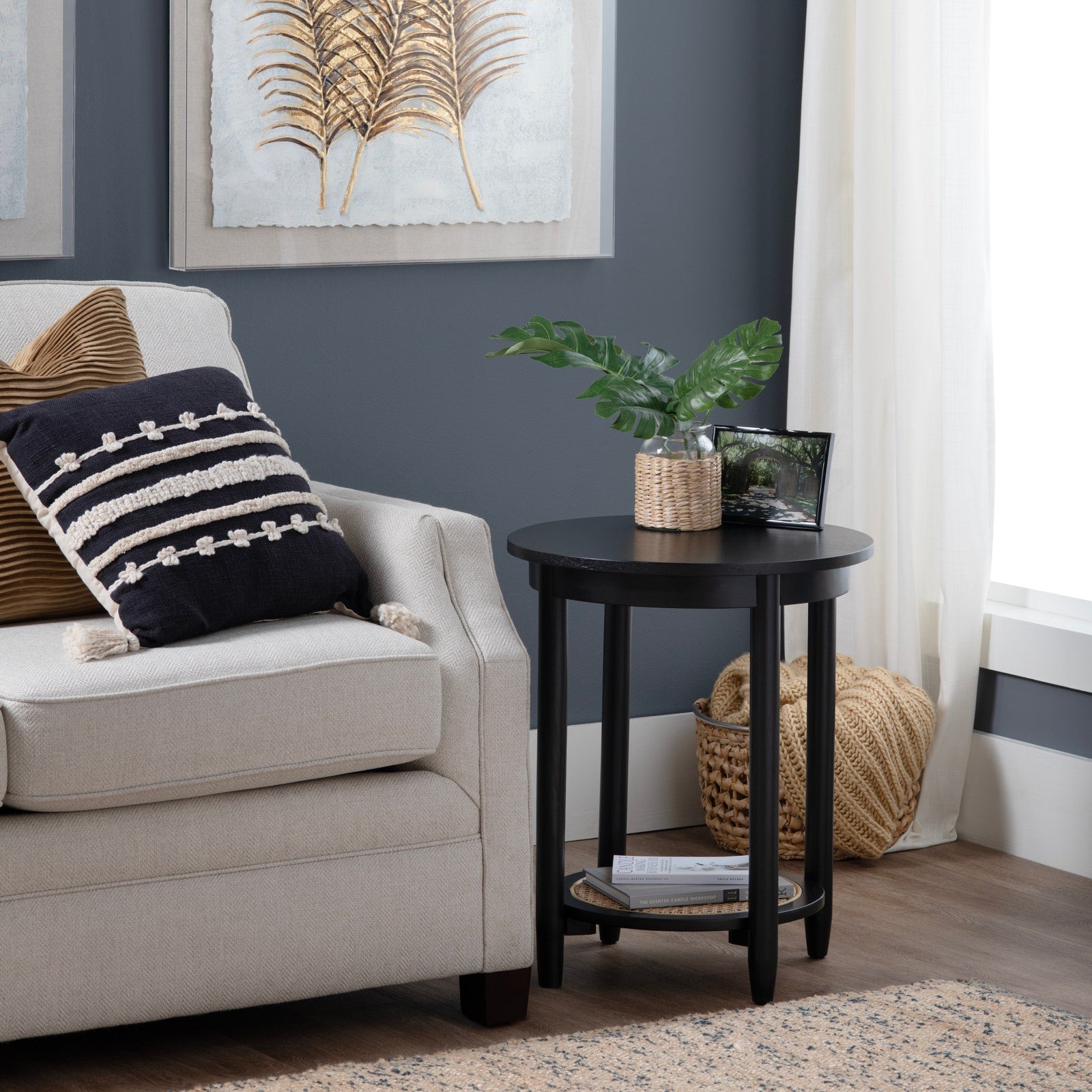 Crestview Collection Port Royal Black and Rattan End Table - Image 1