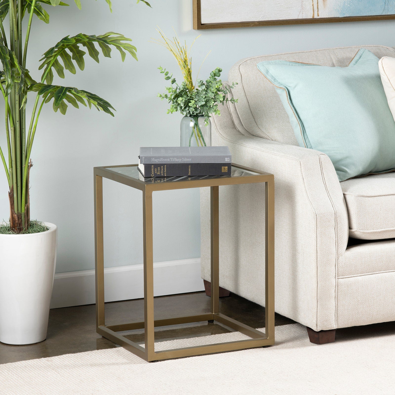 Crestview Collection Christian Square Iron And Glass End Table - Image 1