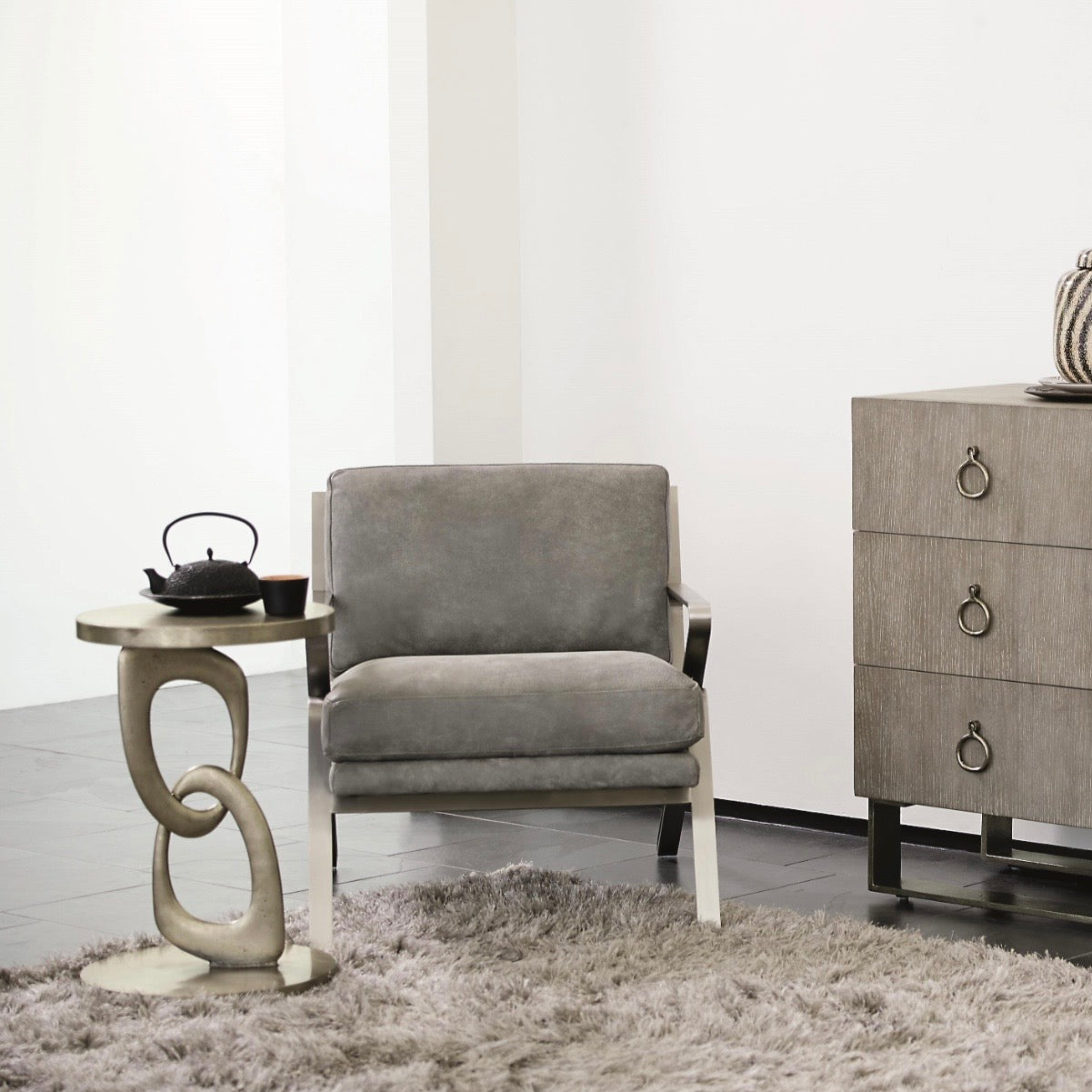 Bernhardt Linea Collection Interlocking Rings Round Side Table ~ Textured Graphite Finish - Image 2