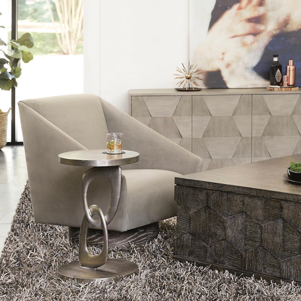 Bernhardt Linea Collection Interlocking Rings Round Side Table ~ Textured Graphite Finish - Image 1