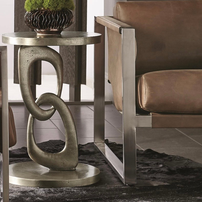 Bernhardt Linea Collection Interlocking Rings Round Side Table ~ Textured Graphite Finish - Image 3