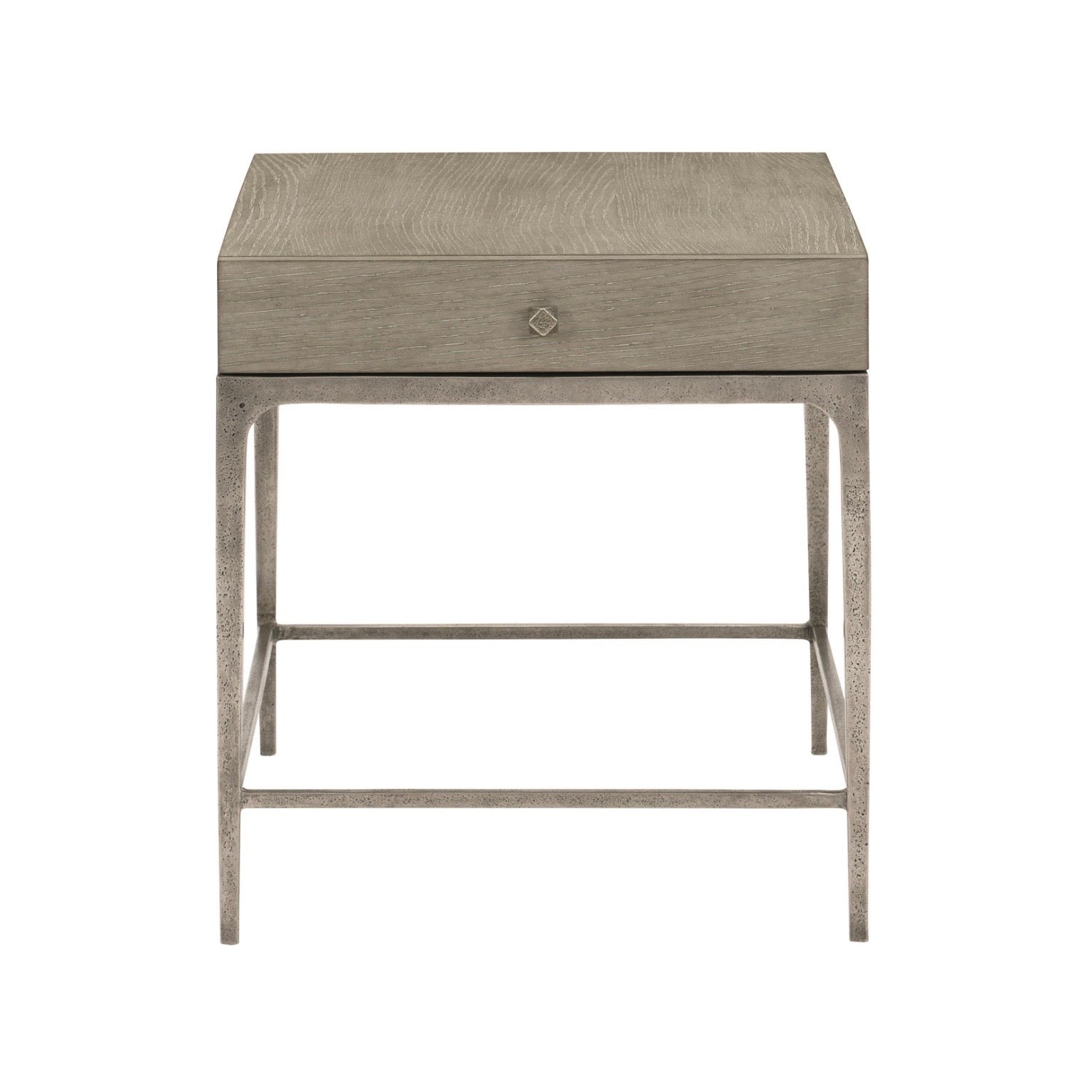 Bernhardt Linea Collection Side Table ~ Cerused Greige Finish With Textured Graphite Base - Image 1