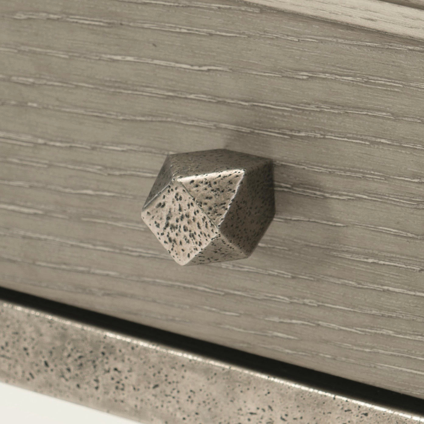 Bernhardt Linea Collection Side Table ~ Cerused Greige Finish With Textured Graphite Base - Image 3